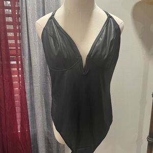 Black Faux Leather Bodysuit